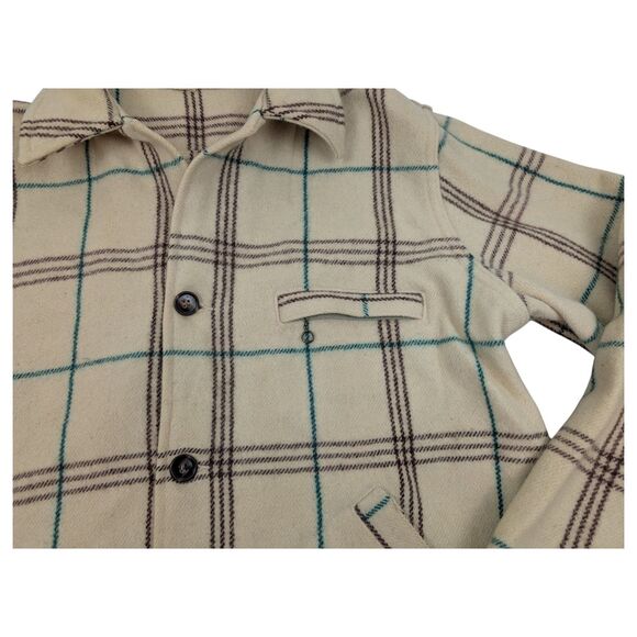 Vtg 40s Jumbo Jac Wool Jacket Mens L /XL Cream Plaid Merrill Woolen Mills 1940s - Picture 5 of 13